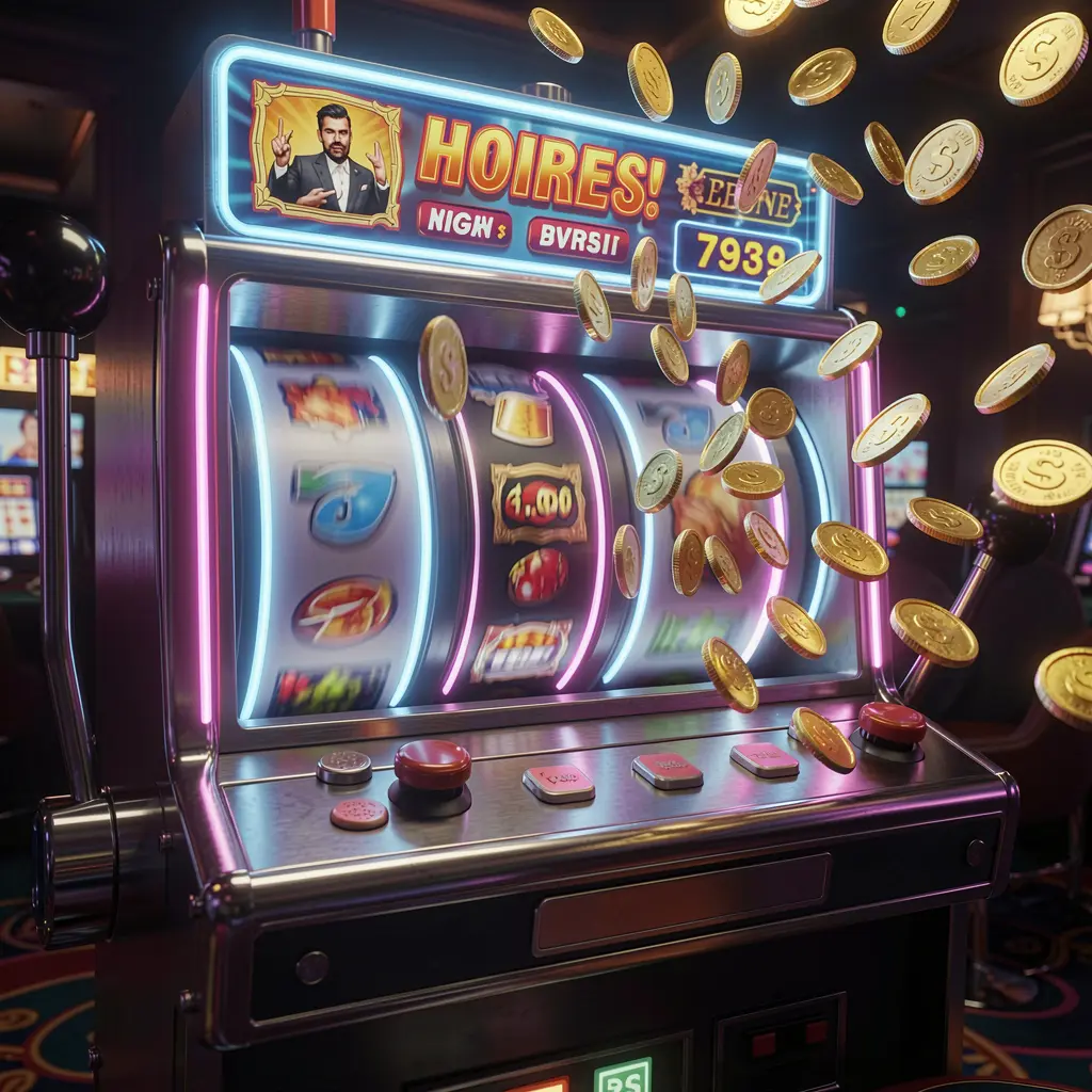 Modern slot machine with bright neon symbols and scattered coins representing high energy slot gameplay at ALTIXBLITZ for players in the Philippines